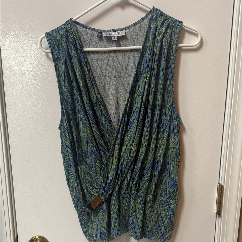 Jennifer Lopez Chevron Blue and Green Blouse